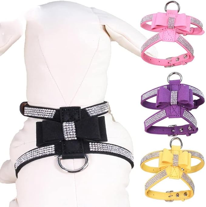 Weimostar Bow Tie Dog Harness Rhinestone Crystal Soft Bling Sparkly Diamond Jewel for XS Small Breed Girls Pet Cat Puppy Female Kitten Black XS