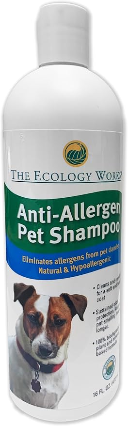 Anti-Allergen Pet Shampoo -Dog & Cat Dander Remover. Gentle Formula for Dry Sensitive Skin; Allergy Relief, The Ecology Works (16 Oz)
