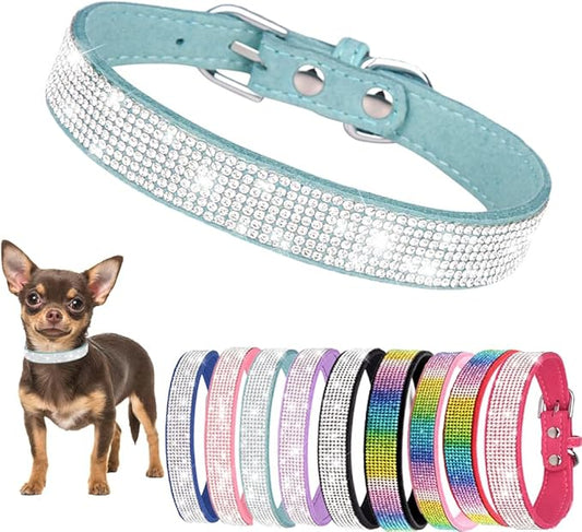 Rhinestone Dog Collars for Large Dogs, Bling Dog Collar with Diamond Crystal Glitter Sparkling Female Dog Collars for Medium Large Dogs Light Blue, XL