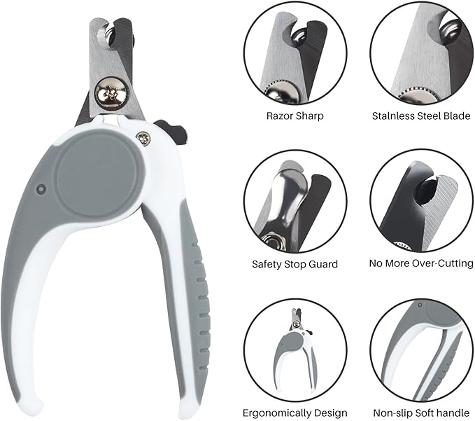 Pet Nail Clippers, Dog Nail Trimmers with Safety Guard to Avoid Excessive Cutting Nails, Dog Grooming Clippers has a Variety of Colors Suitable for Dogs, Cats and Other Pets（Grey）