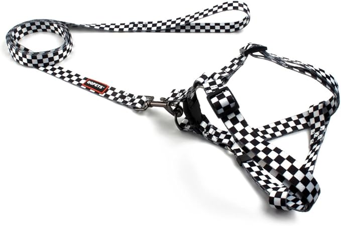 QQPETS Dog Harness Leash Set Adjustable Heavy Duty No Pull Halter Harnesses for Small Medium Large Breed Dogs Back Clip Anti-Twist Perfect for Walking (XS(12"-18" Chest Girth), Black Plaid)