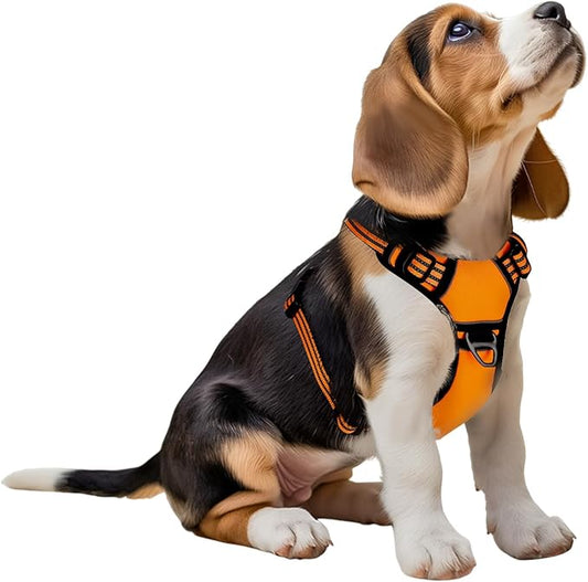 Dog Harness,No Pull Pet Harness Adjustable Reflective Pet Harness Easy Control Handle for Small to Large Dogs Soft Padded Puppy Vest (Orange, Small)