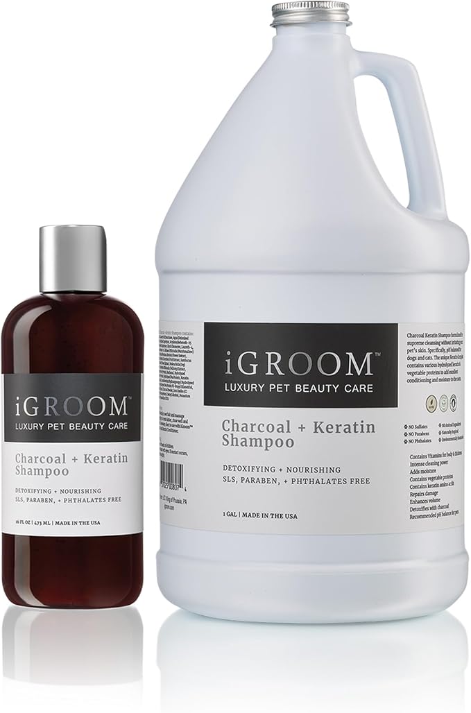 iGroom Charcoal Keratin Dog Shampoo, Luxury Pet Beauty Care, Protect Coat and Skin, Detoxifies with Charcoal, Made in USA, Gallon