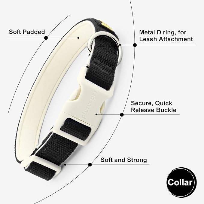 Plutus Pet Cotton Dog Collar, Heavy Duty Collar with Soft Padding, Adjustable and Comfortable for Small Medium and Large Dogs, Black, M
