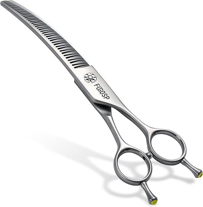 Professional 3D Curved Chunkers Dog Grooming Scissors 7'' Curved Thinning Shears for Dogs Pet 42 Teeth Japan VG10 Sharp and Durable