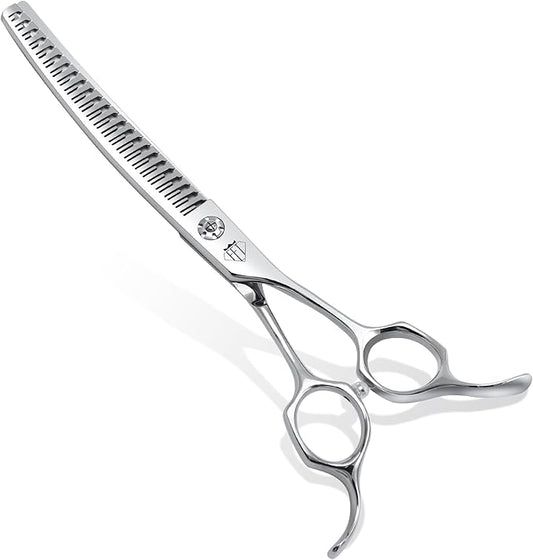 Professional Curved Thinning Scissors for Dog Grooming, 30-Degree Curvature, Japanese 440C for Trimming Dogs Cats and Other Pets face and paws (Curved Natural)