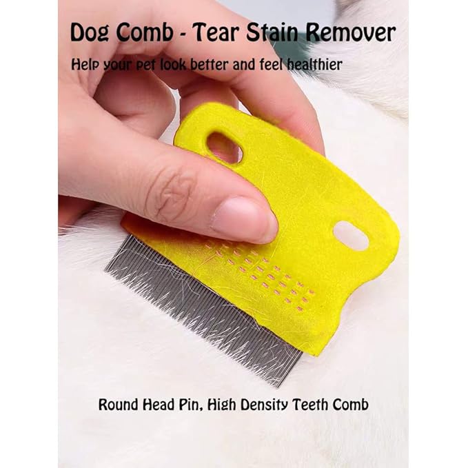 Set of 10 Pet Dog Grooming Lice Comb, Metal Head Comb for Long Hair, Dog Tear Stain Remover Combs, Hair Combs Remover for Dogs Cats, Removes Crust Mucus and Stains - 5 Types