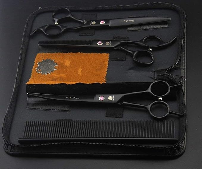 Purple Dragon 7.0 inch Rhinestone Decoration 3PCS Pet Grooming Scissors Dog Hair Cutting & Thinning Shears Set