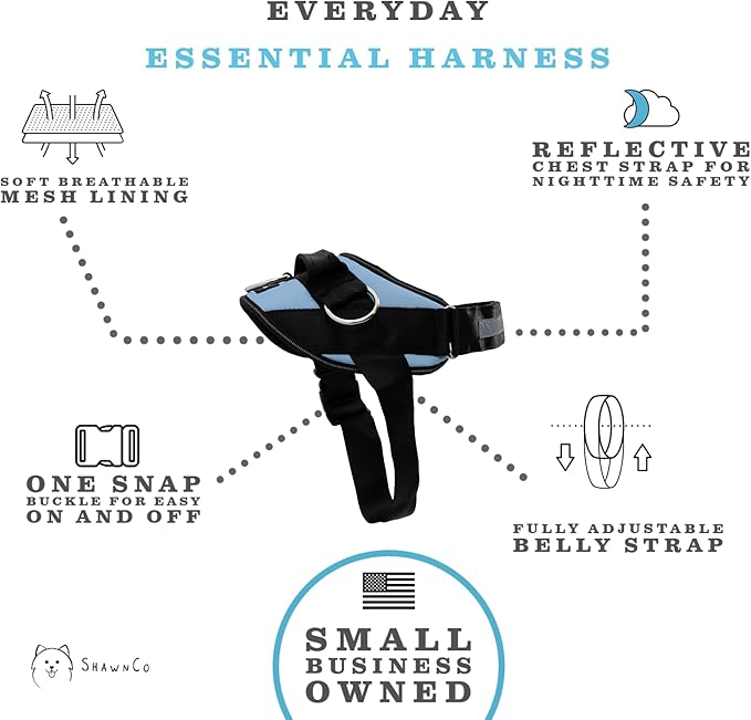 ShawnCo Essential Dog Harness, No-Pull Pet Vest with 3 Leash Clips, No Choke, Reflective, Adjustable and Padded, for Easy Walking and Training for Small, Medium and Large Dogs (Moonglow, XL)