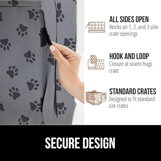 GORILLA GRIP Dog Crate Covers compatible with Amazon Basics Dog Crates, All Sides Open, Privacy Cover Fits 48" Wire Kennel, Breathable Mesh Windows, Light Reducing Puppy Training Cage Topper, Gray Paw