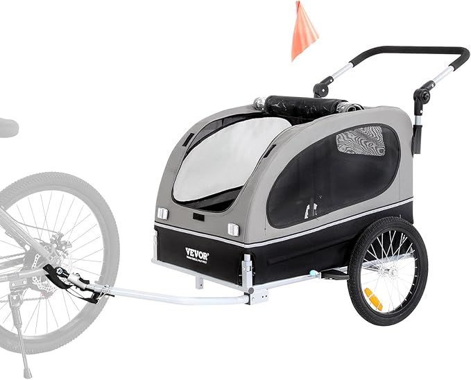 VEVOR Dog Bike Trailer, Supports up to 66/88/100 lbs, 2-in-1 Pet Stroller Cart Bicycle Carrier, Easy Folding Cart Frame with Quick Release Wheels, Universal Bicycle Coupler, Reflectors, Flag