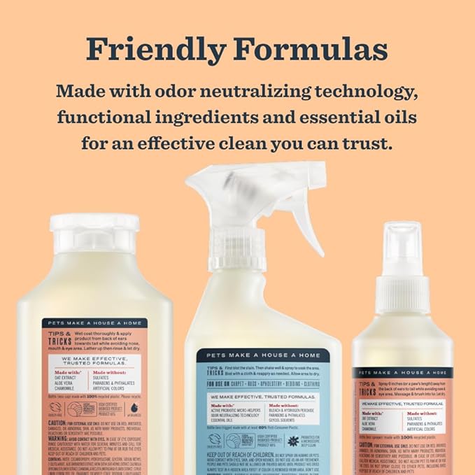 Mrs. Meyer's Clean Day Dog Care Kit, Includes 3in1 Dog Shampoo - White Peach, Dog Deodorizing Spritz - White Peach and Pet Stain & Odor Fighter - Coconut Leaf