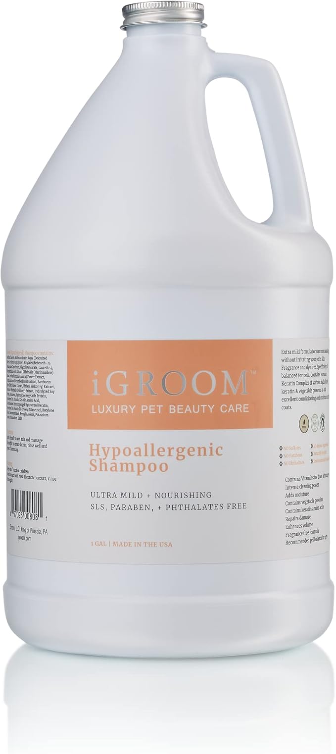 iGroom Hypoallergenic Dog Shampoo, Luxury Pet Beauty Care, Extra Mild Formula, Keratin + Vegetable Proteins Add Moisture, Made in USA, Gallon