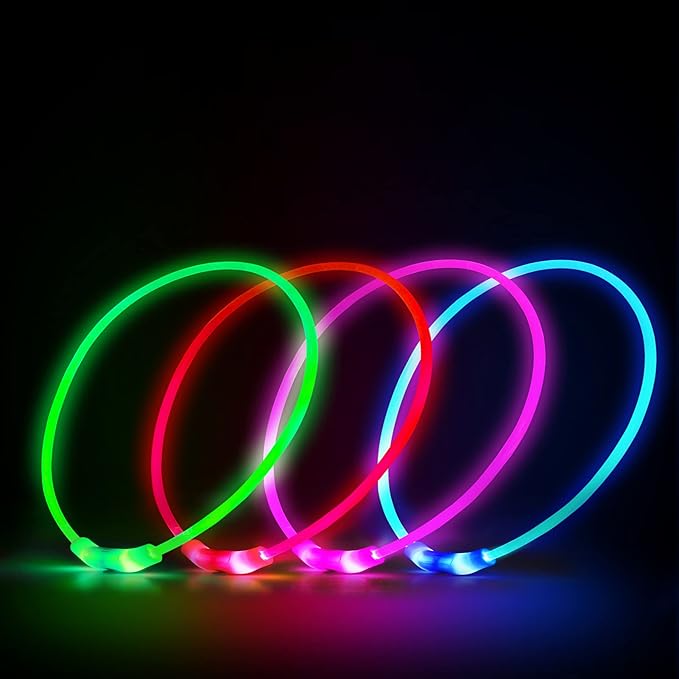 LED Dog Collar, Rechargeable Light Up Dog Collars,IP67 Waterproof Dog Lights for Night Walking，Adjustable, Reusable Safety Necklace for Small Medium Large Dogs (Red)