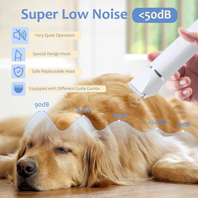 4 in 1 Dog Grooming Kit - Dog Clippers, Rechargeable, Low Noise - Multi-Functional for Hair on Pets Toes Hair Repair on face Around Ears and toenail Grinding