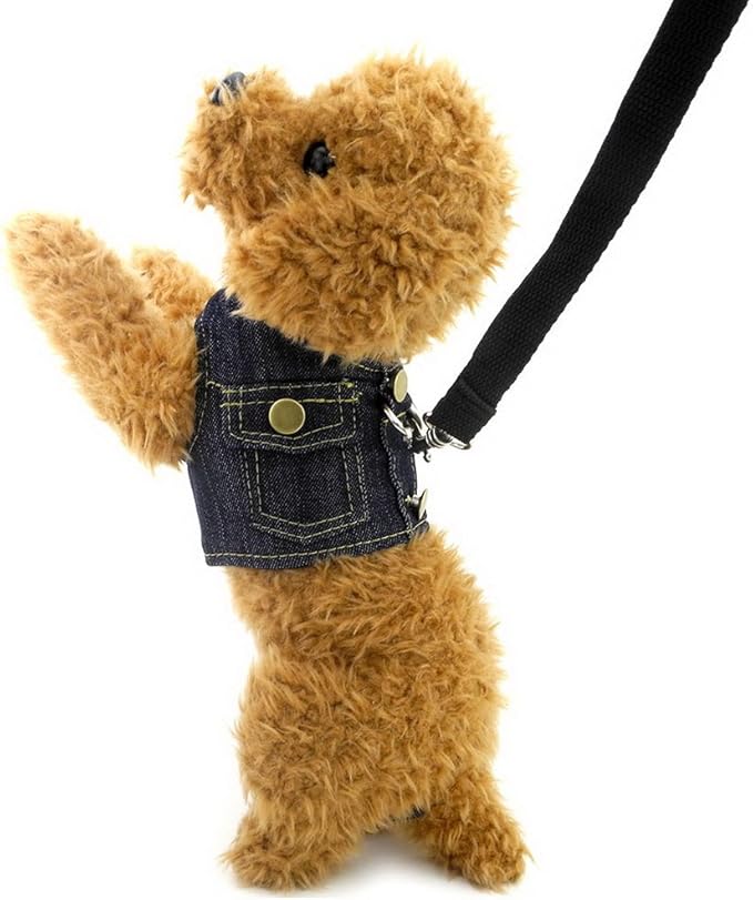 SMALLLEE_LUCKY_STORE Small Dog Cat Denim Vest Jacket Harness,Soft Mesh Padded Puppy Harness Leash Set,Easy on and Off,Dark Blue M