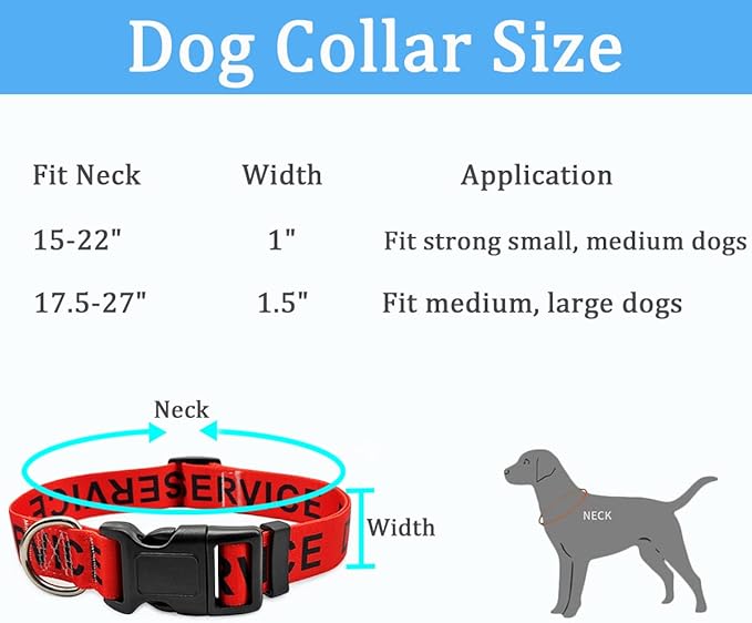 MayPaw Service Dog Collar, 1” and 1.5” Wide Dog Collar Strong Nylon Medium Large Extra-Large Dog Collar (Neck Fit 17.5-27",1.5" Wide, red)