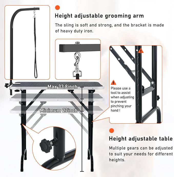 LEIBOU 36-inch Height Adjustable(23''~33.8'') and Foldable Pet Dog Grooming Table with Grooming Arm & Noose for Dog Cat Pet Grooming Maximum Capacity Up to 260lbs