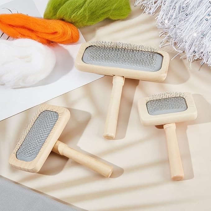 OLYCRAFT 3Pcs 3 Style Macrame Fringe Comb Set Macrame Fringe Combs with Wood Handle Stainless Steel Macrame Combs Pet Grooming Combs Macrame Tassel Brush for DIY Macrame Removing Tangles and Knots
