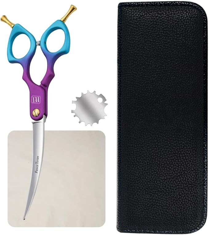 Fenice Dog Grooming Curved Scissors: 6.5" Pet Self-sharpening Split Finishing Shears for Dogs' Faces and Eyes Lightweight Ideal for Tight Spaces and Detailed Grooming Japan VG10 Alloy Steel 63HRC