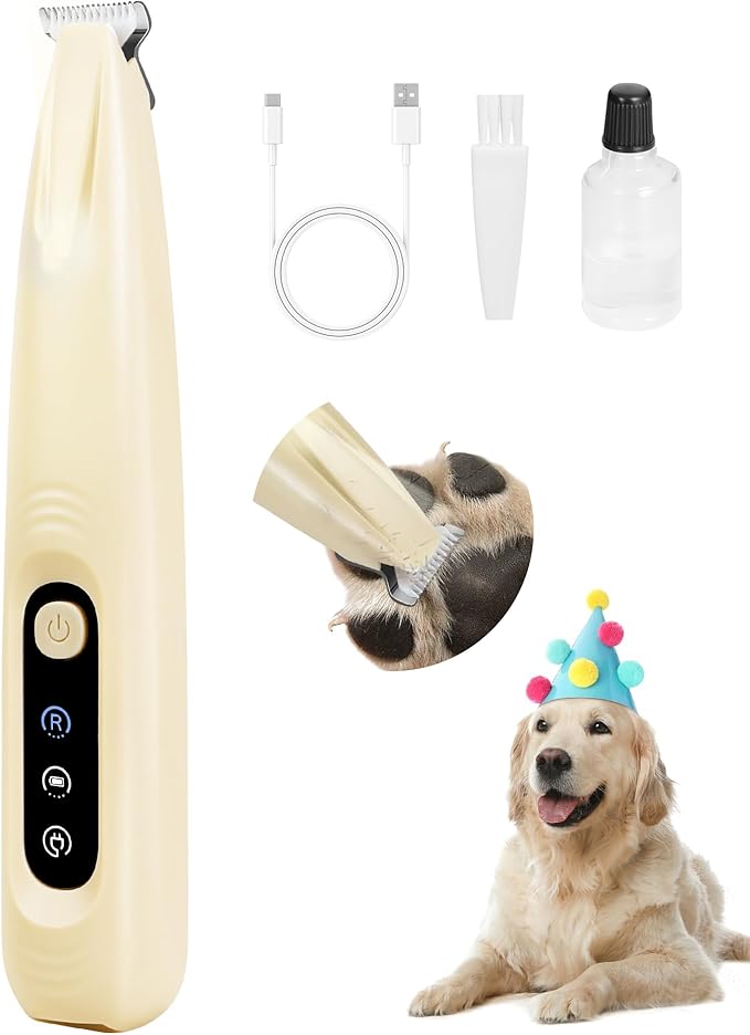 Pro Version Dog Paw Trimmer, 18mm Wide Blade Clippers with LED Display, 35dB Low Noise, Fully Waterproof, Upgraded Type-C Rechargeable Cordless Trimmer for Paws, Ears, Face, and Rump