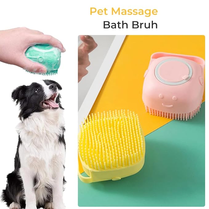 Dog Bath Brush Scrubber Soft Silicone Pet Grooming Brush Bath Shampoo Massage Dispenser Shower Brush For Short Long Haired Dogs And Cats (Blue+Pink) (Pink&Yellow)