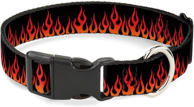 Buckle-Down Plastic Clip Collar - Flames Black/Orange/Red - 1.5" Wide - Fits 16-23" Neck - Medium