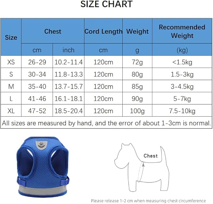 Cat Harnesses for Small Dogs - Cat Harnesses and Leashes for Walking, Adjustable Reflective Step in Dog Harness for Small Dog and Cat(Blue, S (11.8” – 13.3”)