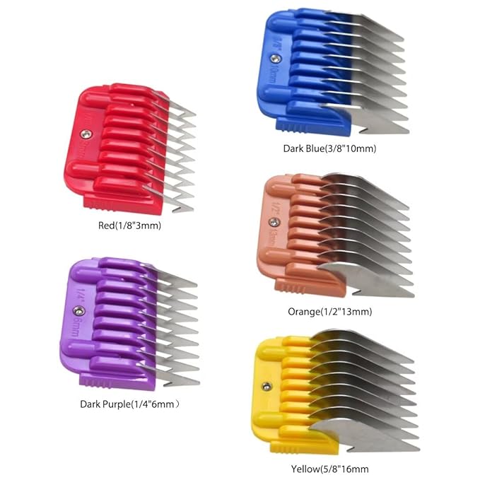 New Professional Animal Stainless Steel 5 Color Guide Comb Set for 10#/15#/30# Detachable Blade,Compatible for Andis/Oster A5/ Wahl KM Series Guards Clipper(Cutting Length 3mm-16mm)