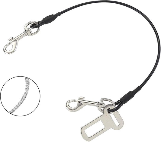 No-Chew Dog Seat Belt, Stainless Steel Cable Pet Car Seatbelt Safety Restraint Tether Puppy Vehicle Seat Belt with Buckle Latch(16 inch)