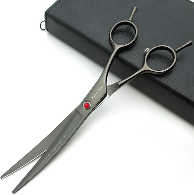 Kingstar 7.0in Professional Pet Grooming Scissors Set,Straight & Thinning & Curved Scissors 3pcs Set with Comb for Dog Grooming,A419 (Black-Grey)