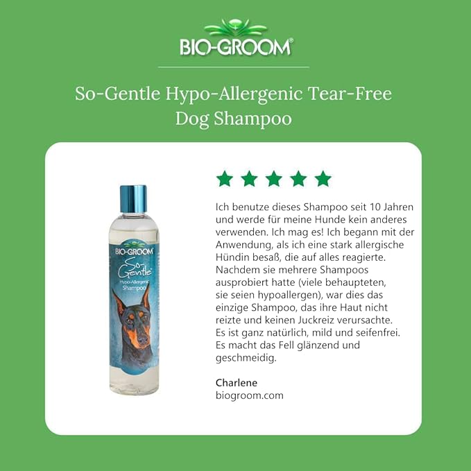 Bio-Groom So-Gentle Hypoallergenic Dog Shampoo - Tearless, Cat & Dog Bathing Supplies, Puppy Shampoo for Gentle Skin, Cruelty-Free, Made in USA, Tear-Free Dog Products - 12 fl oz 1-Pack