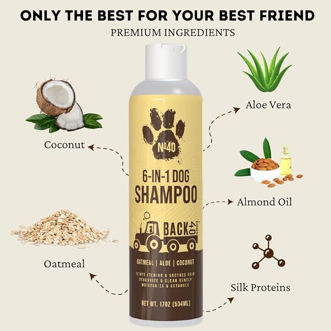 Natural Pet Shampoo - No. 40 Premium 6 in 1 Oatmeal Shampoo for Dogs - Moisturize, Deodorize & Soothe Sensitive Skin - Coconut, Aloe & Almond Oil Dog Wash & Pet Care