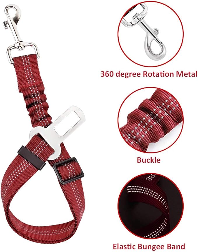 SlowTon Dog Seat Belt Harness for Car, Dog Car Harness Adjustable Mesh Breathable & Dog Seatbelt Safety Tether with Elastic Bungee for Small Medium Large Pets