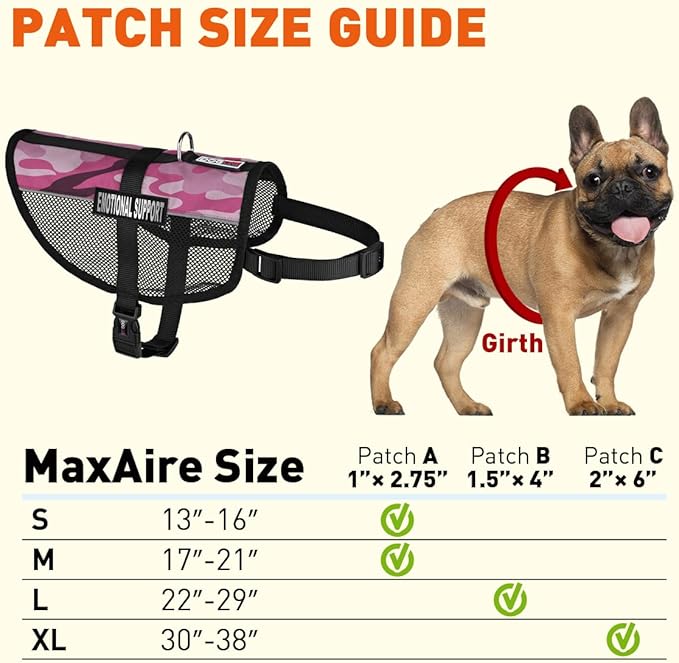 Dogline MaxAire Vest Emotional Support Removable Patch Adjustable Harness Reflective for Puppies Small Medium and Large Dogs 17 by 21 Inch Girth Pink Camo