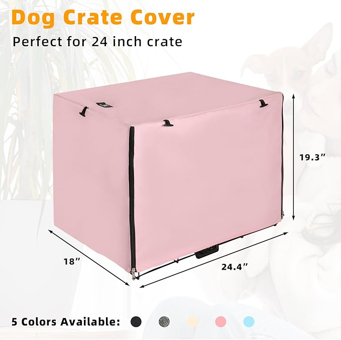 X-ZONE PET Double Door Dog Crate Cover - Polyester Pet Kennel Cover Fits 24 inches Wire Dog Cage Pink