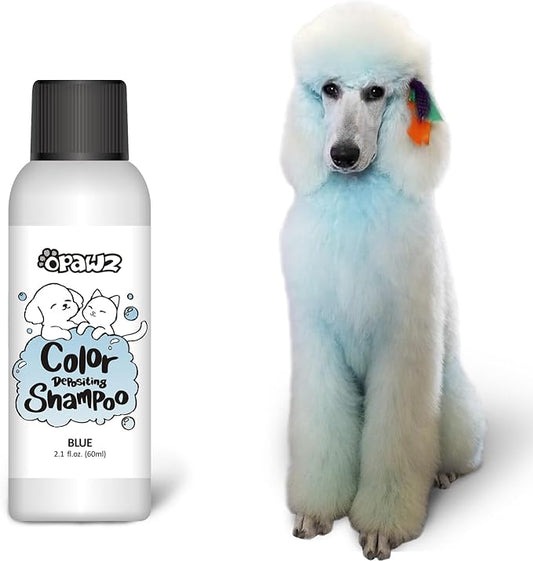 OPAWZ Color Depositing Shampoo for Dogs, Semi-Permanent Dog Hair Dye Coloring Safe Shampoo, Non-Toxic Colorwash Shampoo for Pets (Blue, 2.1 fl.oz / 60mL)