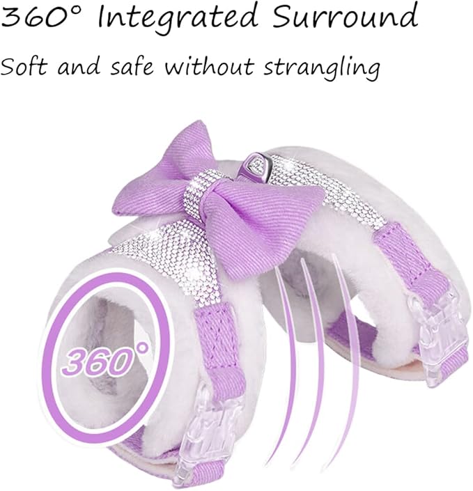 Plush Chest Straps for Dogs, Rhinestone Winter Dog Harness, Vest Bow Harness for Small Medium Dogs