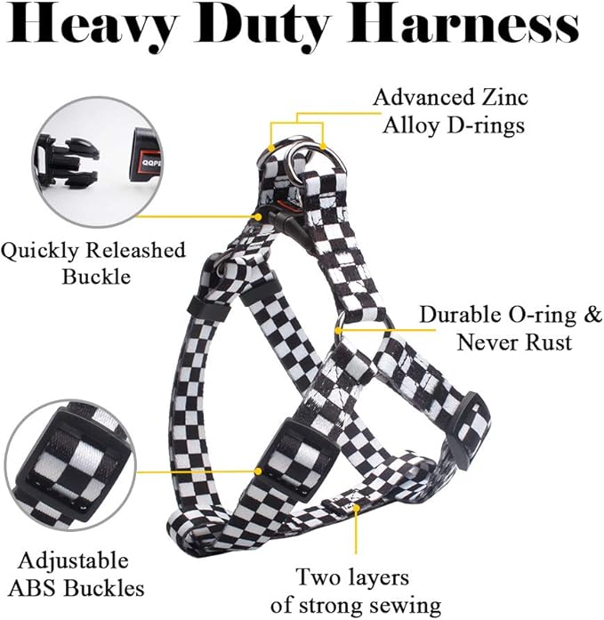 QQPETS Dog Harness Leash Set Adjustable Heavy Duty No Pull Halter Harnesses for Small Medium Large Breed Dogs Back Clip Anti-Twist Perfect for Walking (XS(12"-18" Chest Girth), Black Plaid)