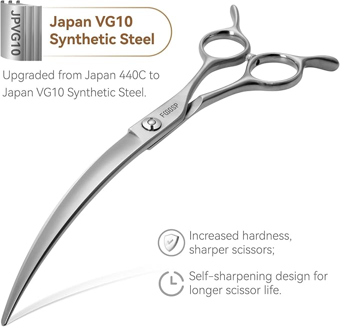 Professional 45°Curved Grooming Scissors for Dogs 7.5 in Big Arc Curved Shears for Professional Groomer Japan VG10 High-carbon Steel Right Hand Matte