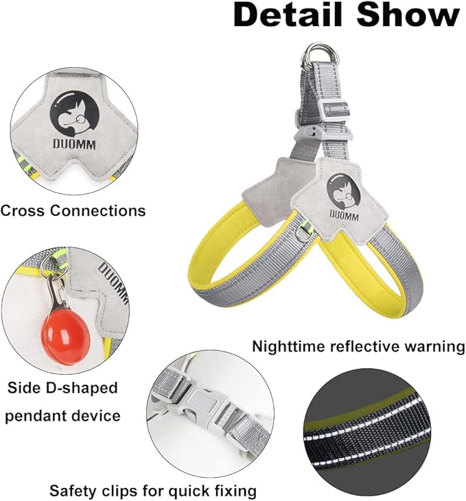 Dog Harness Y-Shaped Harness Breathable Heat Dissipation Easy to Wear Night Reflective Signs for Small and Large Dogs to Wear (Yellow,L Bust 22in-26in)