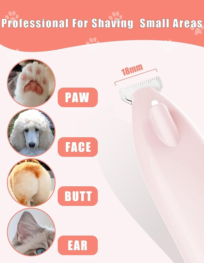 KIKETECH Cordless Dog Paw Trimmer - Low Noise LED Dog Clippers with Ceramic Blade, 2 Speed Rechargeable Small Pet Shaver for Grooming Dogs Cats Hair Around Paws, Eyes, Ears, Face, Rump, CoralPink