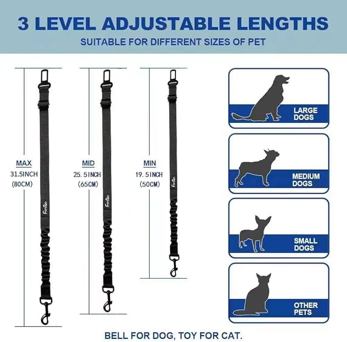 Dog Seat Belt for Car. Adjustable Dog Safety Seatbelt. Adjustable Strap, Strong Nylon Fabric, Bungee Buffer Dog Puppy Car Seat Belt. (Navy - 1 Pack)