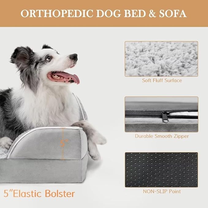 Jumbo Dog Bed for Extra Large Dogs, Waterproof Orthopedic Jumbo Breed Dog Bed, PV Washable Dog Sofa Bed with Removable Cover & Non-Slip Bottom(Jumbo,Grey White)