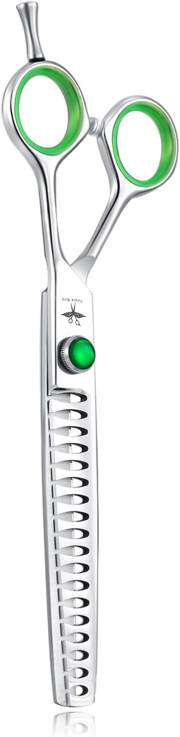 PURPLEBIRD 7 Inch Straight Dog Grooming Scissors Professional Pet Chunker Shears Safety Noiseless Blunt Tip Trimming Shearing for Dogs Cats Japanese Stainless Steel Silver