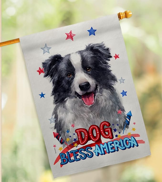Breeze Decor Patriotic Border Collie House Flag Set Dog Puppy Spoiled Paw Canine Fur Pet Nature Farm Animal Creature Decoration Banner Small Garden Yard Gift Double-Sided, Made in USA