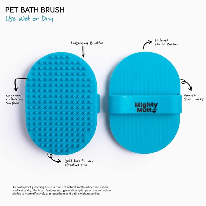 Mighty Mutt Pet Grooming Brush | Rubber Soft Bristles for Deep Cleaning | Massage Brush for Dogs and Cats | 1 pc