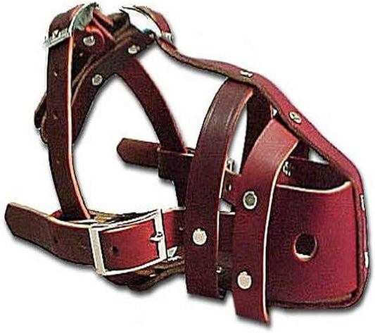 Latigo Leather Safety Dog Muzzle Snout, Black, 5-14.75"