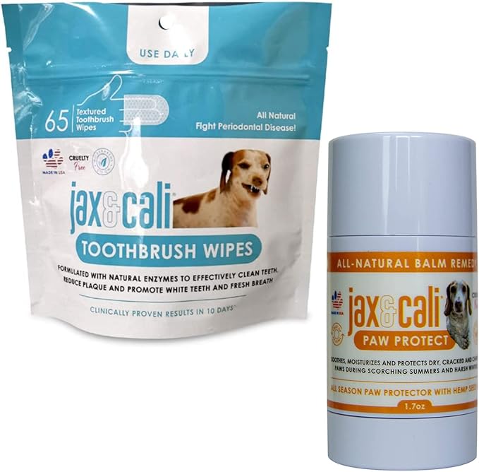 JAX & CALI All Natural Pet Toothbrush Wipes & Paw Protect, All-Natural Paw Protecting Balm for Dogs and Cats