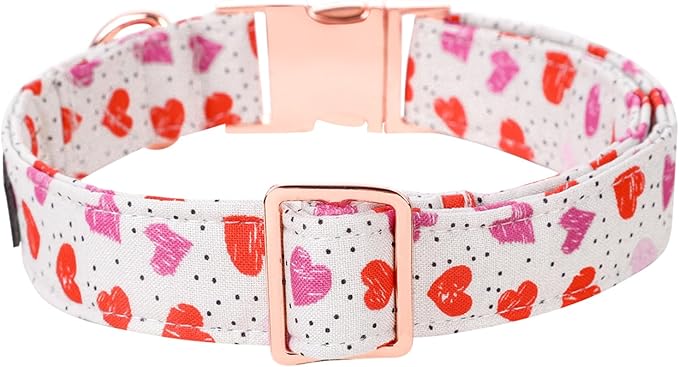 Lionet Paws Valentine Day Dog Collar, Heavy-Duty Cute Pink Heart Pattern Collar with Metal Buckle Pet Necklace for Puppy and Cats Gift, X Small, Neck 8-12 inches